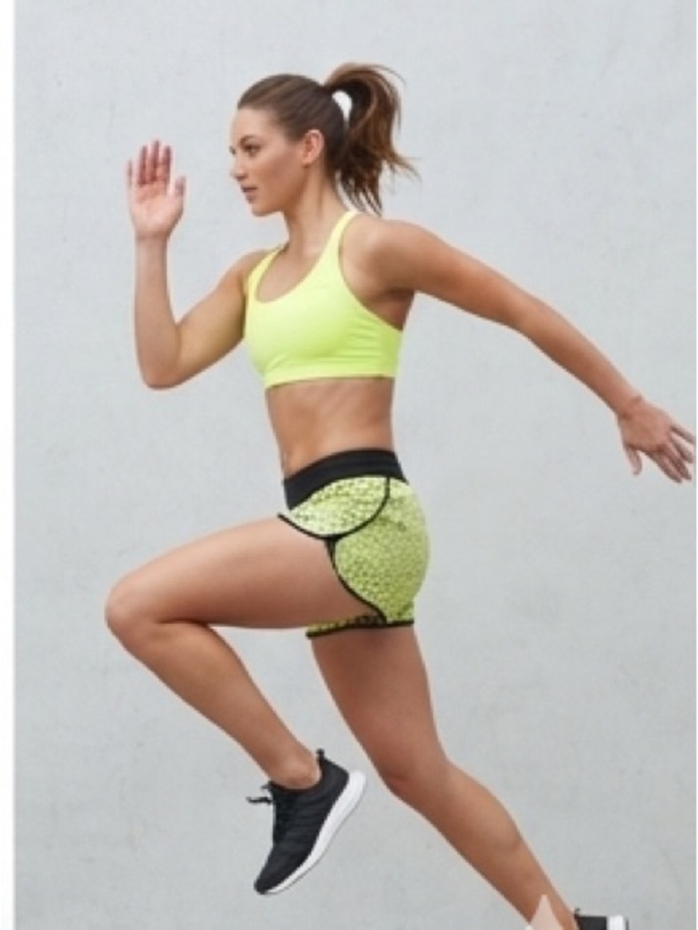 lululemon athletica Neon Yellow Patterned Running Shorts with Black Waistband